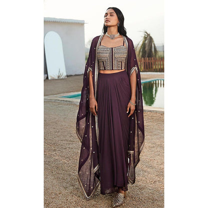 Basanti Kapde aur Koffee Purple Embroidered Skirt Set with Cape
