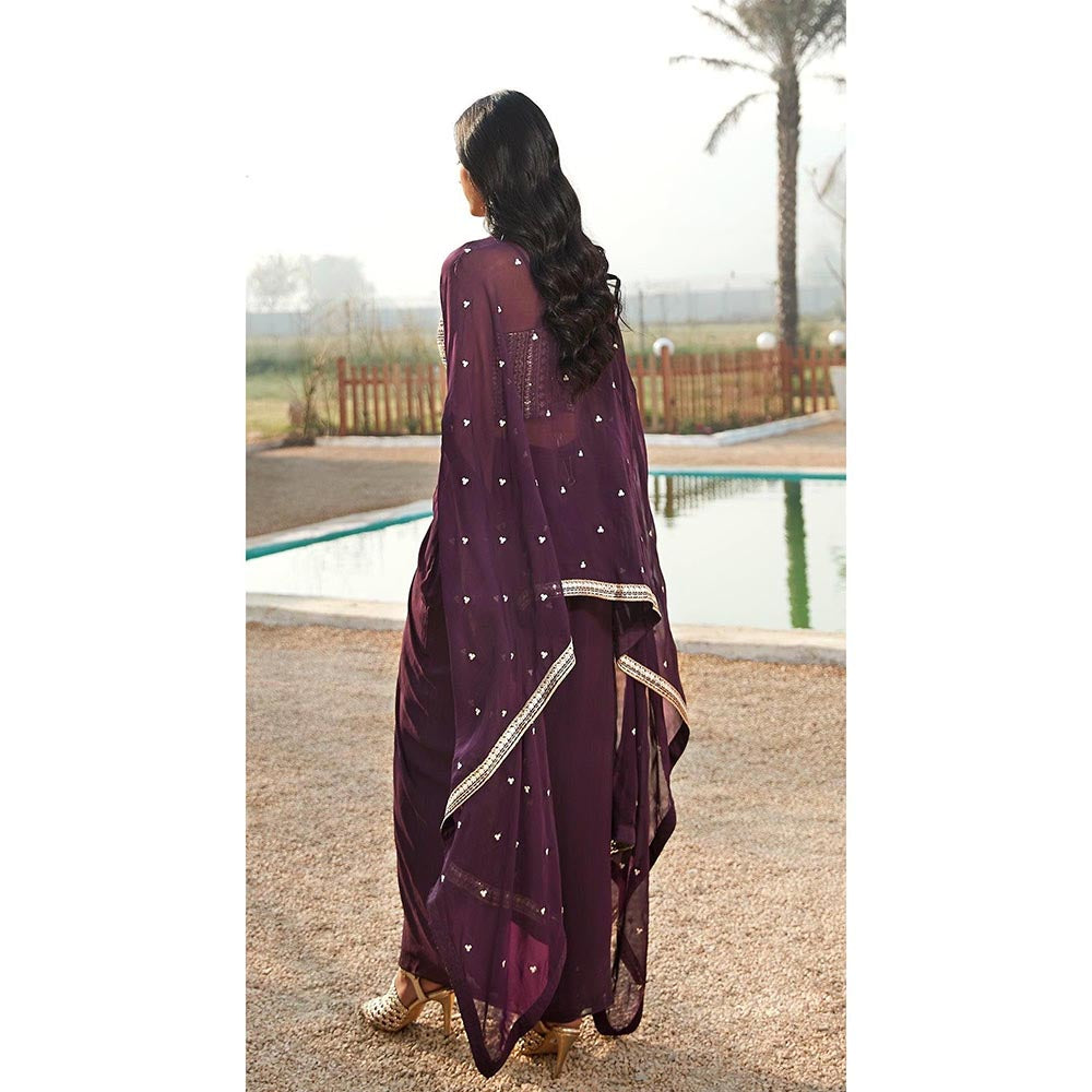 Basanti Kapde aur Koffee Purple Embroidered Skirt Set with Cape
