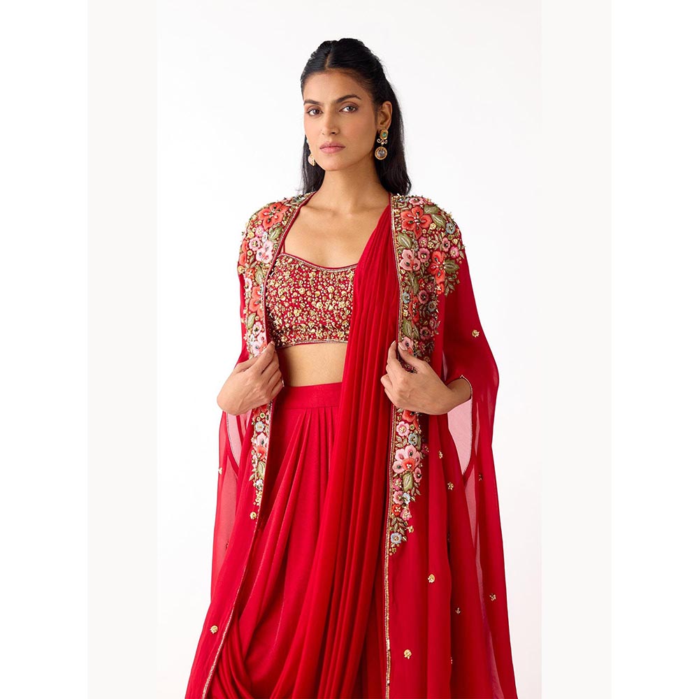Basanti Kapde aur Koffee The Scarlet Embrace Draped Skirt & Cape Set