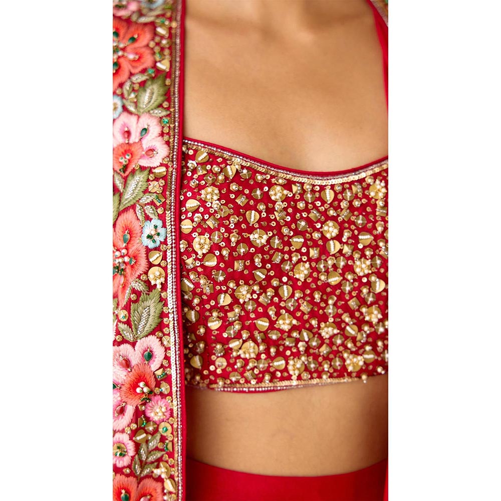 Basanti Kapde aur Koffee The Scarlet Embrace Draped Skirt & Cape Set