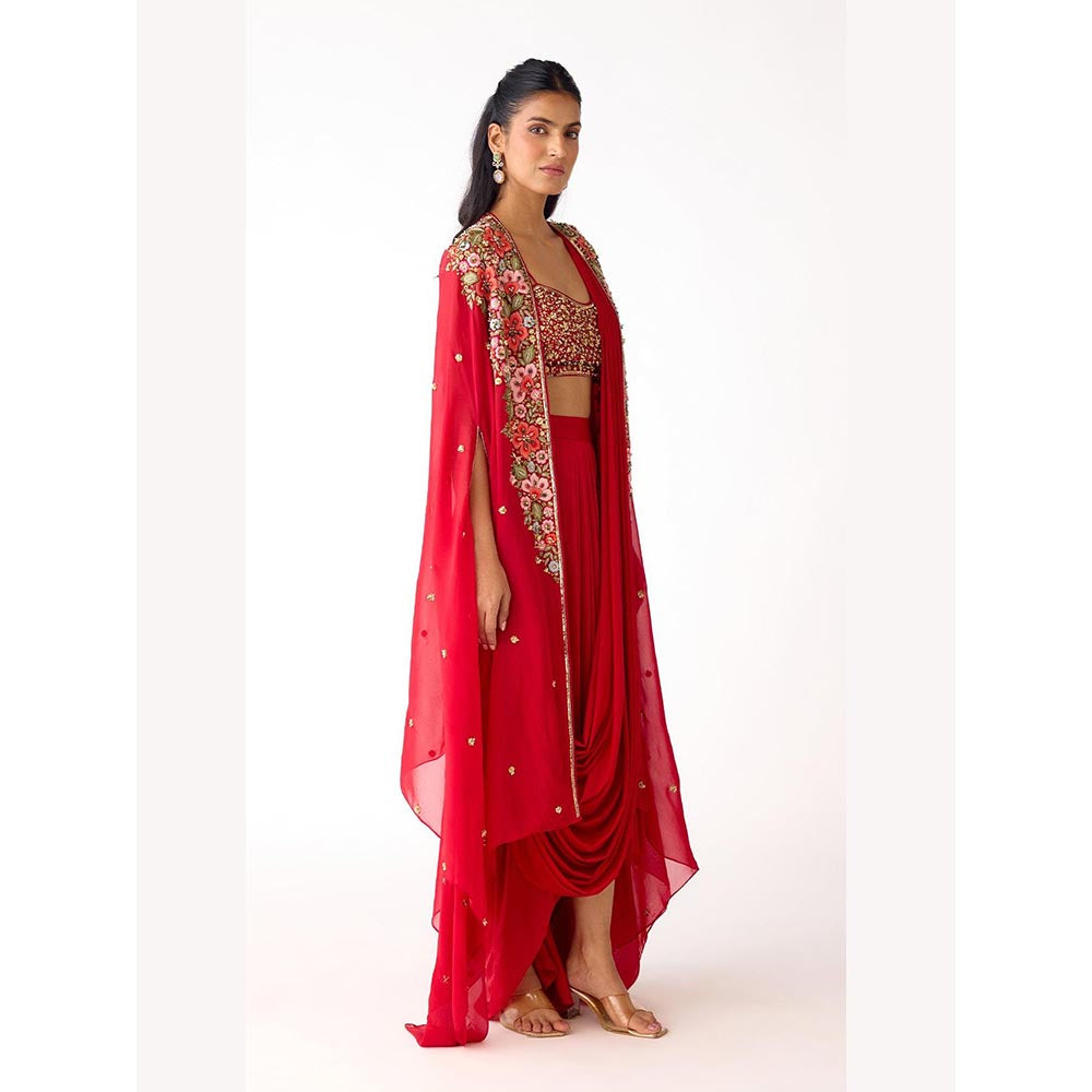Basanti Kapde aur Koffee The Scarlet Embrace Draped Skirt & Cape Set
