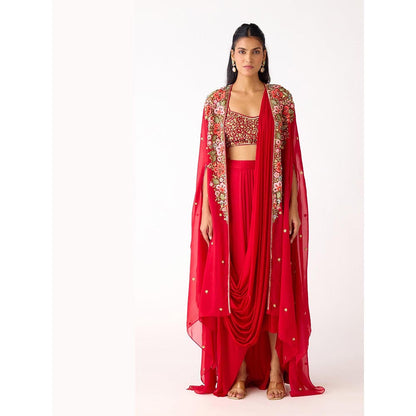 Basanti Kapde aur Koffee The Scarlet Embrace Draped Skirt & Cape Set