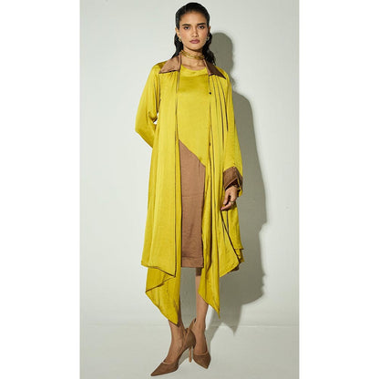 Basanti Kapde aur Koffee The Ochre Glow Satin Overlay Jacket with Dress