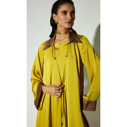 Basanti Kapde aur Koffee The Ochre Glow Satin Overlay Jacket with Dress