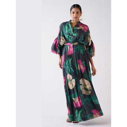 Basanti Kapde aur Koffee Green Muslin Floral A Line Dress