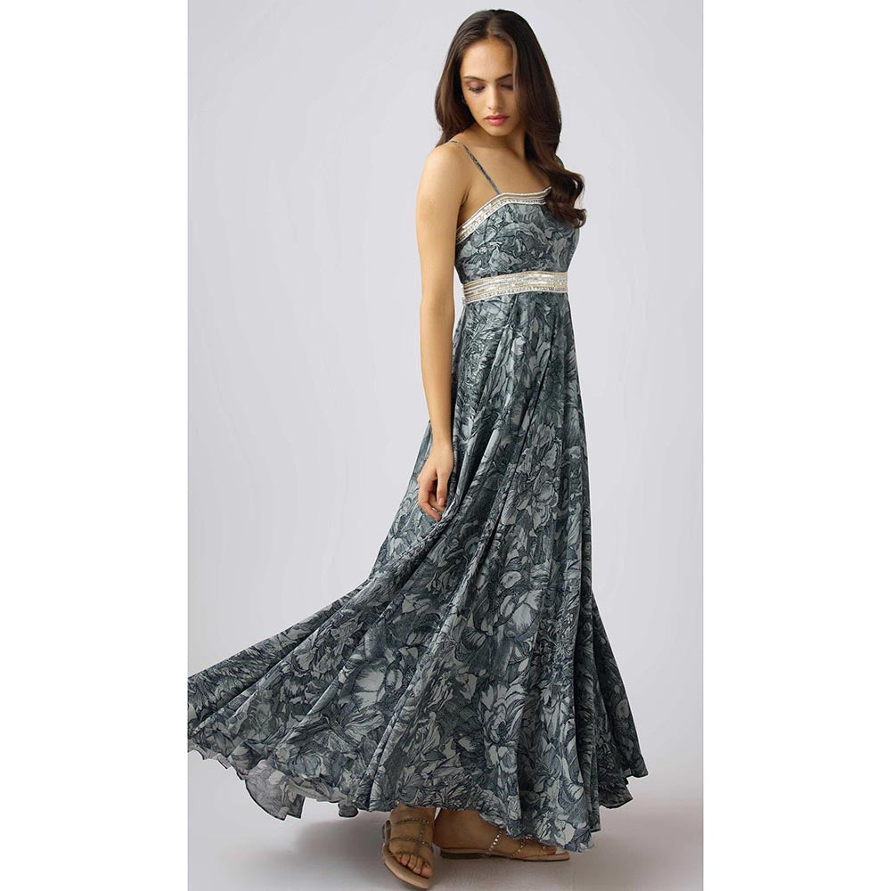 Basanti Kapde aur Koffee Grey Crepe Sequined A Line Dress