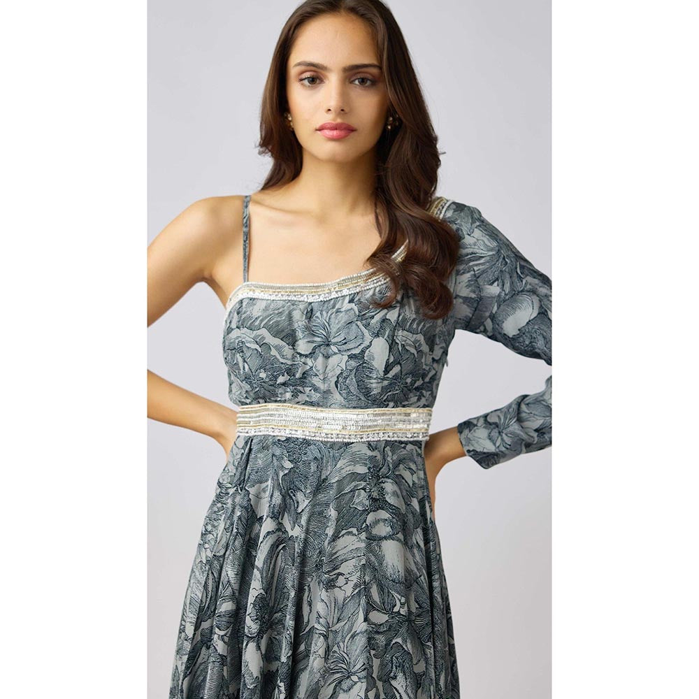 Basanti Kapde aur Koffee Grey Crepe Sequined A Line Dress