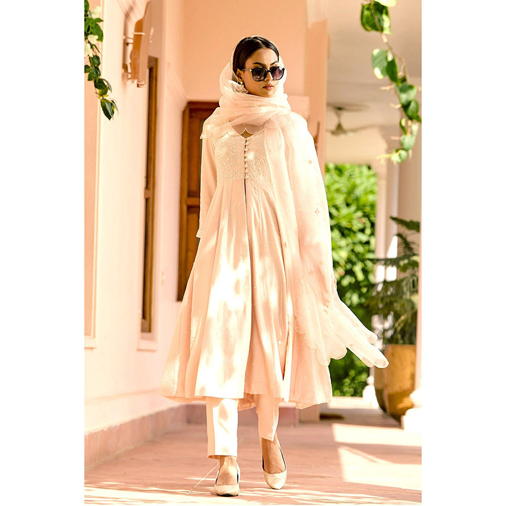 Bbaawri Hand Embroidered Silk Organza Dupatta Peach