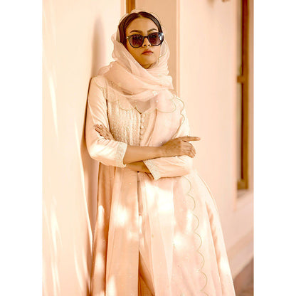 Bbaawri Hand Embroidered Silk Organza Dupatta Peach