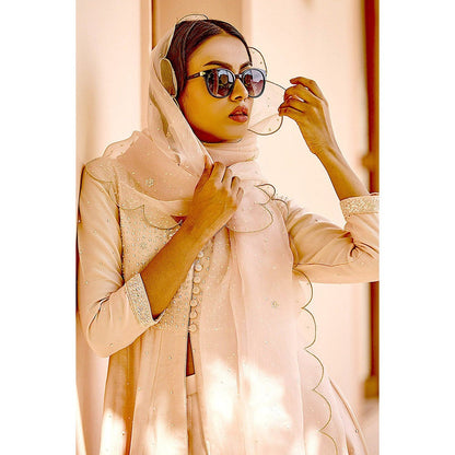 Bbaawri Hand Embroidered Silk Organza Dupatta Peach