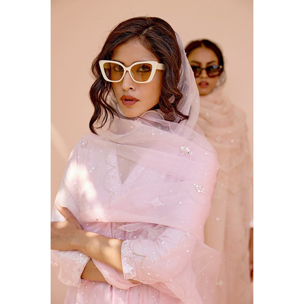 Bbaawri Hand Embroidered Silk Organza Dupatta Pink