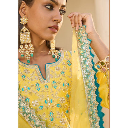 Bbaawri Hand Embroidered Silk Organza Dupatta Yellow