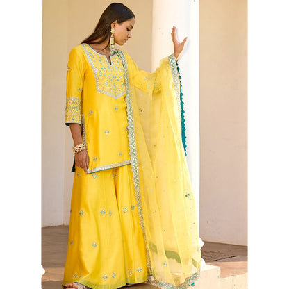 Bbaawri Hand Embroidered Silk Organza Dupatta Yellow