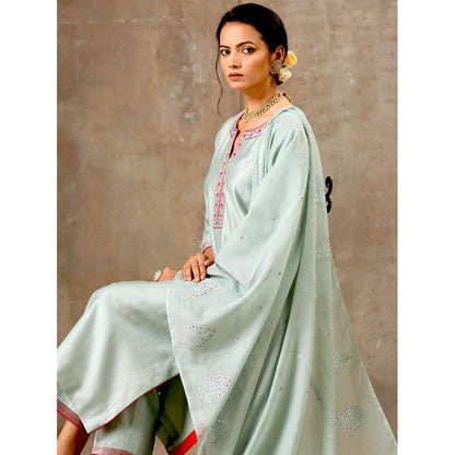 Bbaawri Green Hand Embroidered Chanderi Silk Kurta with Pant & Dupatta (Set of 3)