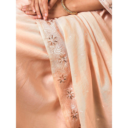 Bbaawri Peach Color Hand Embroidered Chanderi Silk Kurta with Pant & Dupatta (Set of 3)