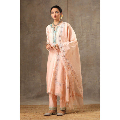 Bbaawri Peach Green Hand Embroidered Chanderi Silk Kurta with Pant & Dupatta (Set of 3)