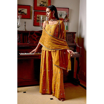 Bbaawri Mustard Sassy Hand Embroidered Top with Sharara & Dupatta (Set of 3)