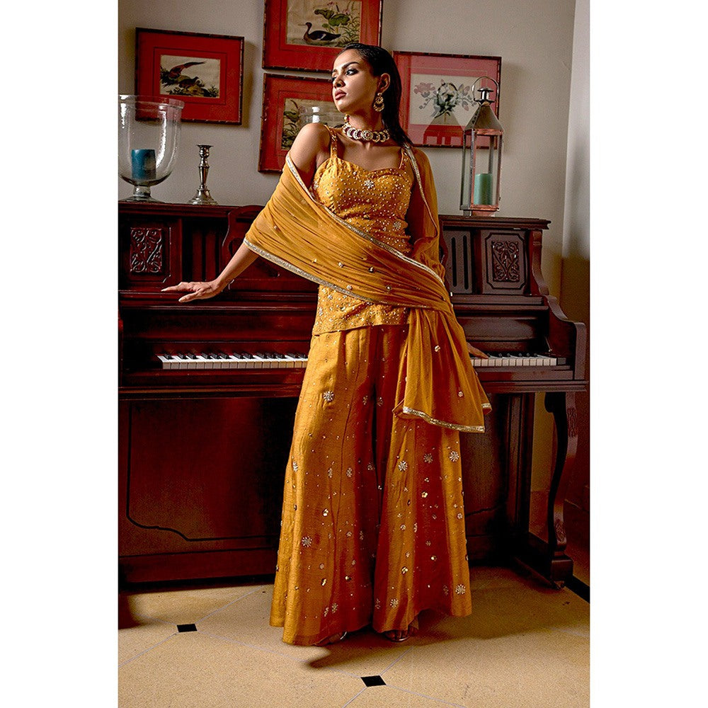 Bbaawri Mustard Sassy Hand Embroidered Top with Sharara & Dupatta (Set of 3)