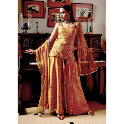 Bbaawri Mustard Sassy Hand Embroidered Top with Sharara & Dupatta (Set of 3)