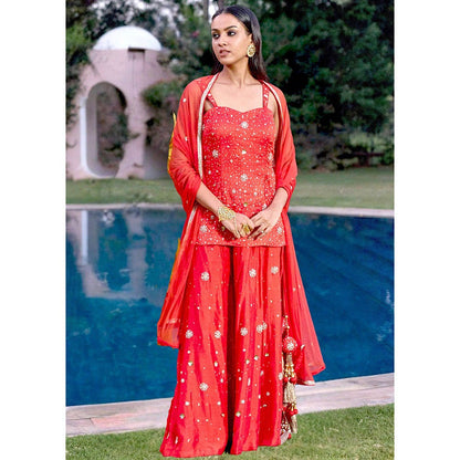 Bbaawri Red Sassy Hand Embroidered Top with Sharara & Dupatta (Set of 3)