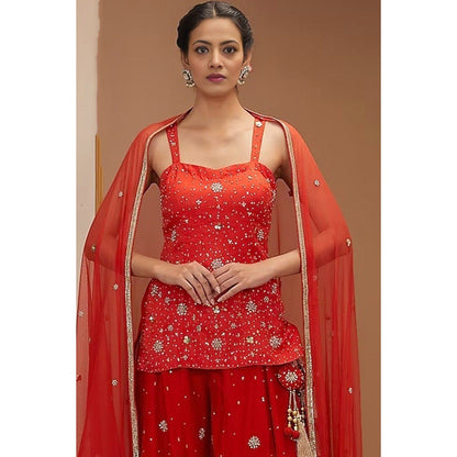 Bbaawri Red Sassy Hand Embroidered Top with Sharara & Dupatta (Set of 3)