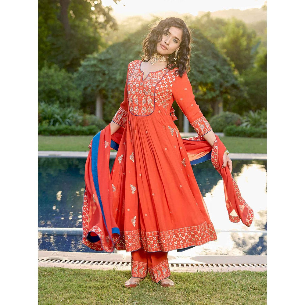 Bbaawri Red Georgette Kali Gota Patti Hand Embroidery Kurta with Pant & Dupatta (Set of 3)