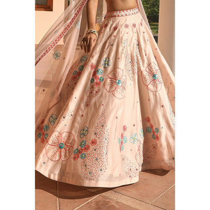 Bbaawri Peach Sequins & Resham Hand Embroidered Silk Lehenga with Blouse & Dupatta (Set of 3)