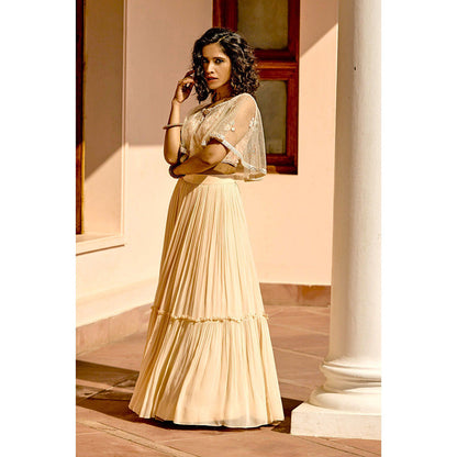 Bbaawri Pastel Sun Downer Hand Embroidered Cape with Blouse & Skirt (Set of 3)