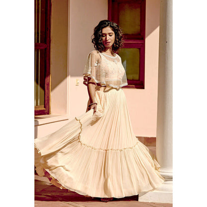 Bbaawri Pastel Sun Downer Hand Embroidered Cape with Blouse & Skirt (Set of 3)