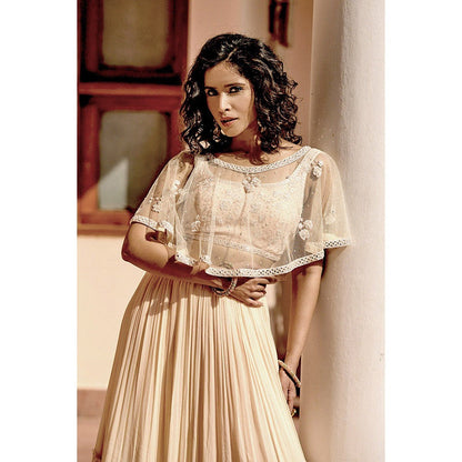 Bbaawri Pastel Sun Downer Hand Embroidered Cape with Blouse & Skirt (Set of 3)