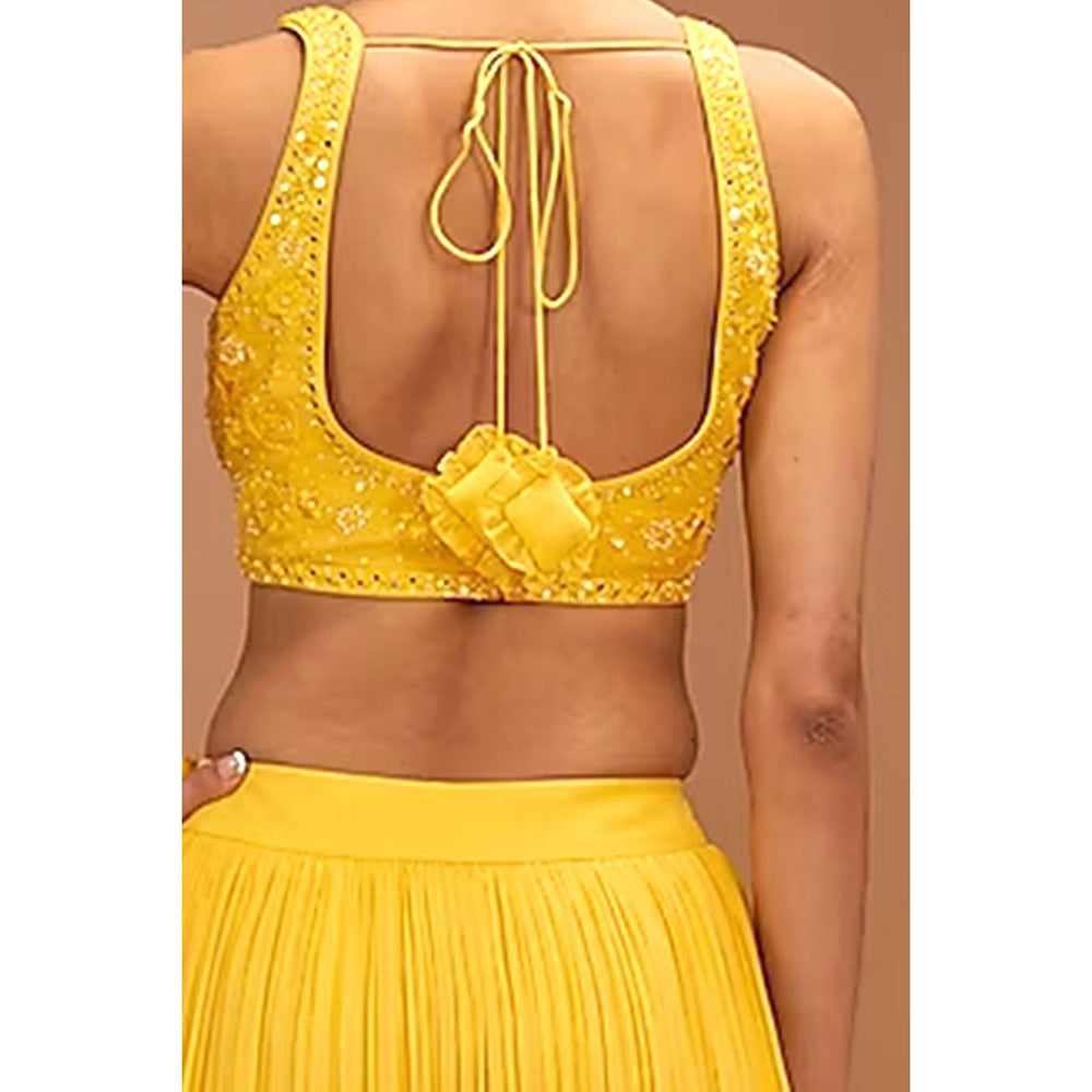 Bbaawri Yellow Hand Embroidered Layered Ruffled Lehenga with Blouse & Dupatta (Set of 3)