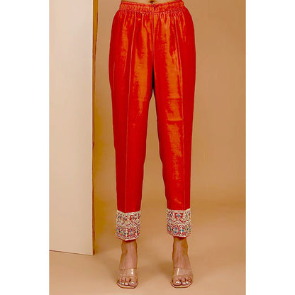 Bbaawri Red Hand Embroidered Silk Kurta with Pant & Dupatta (Set of 3)