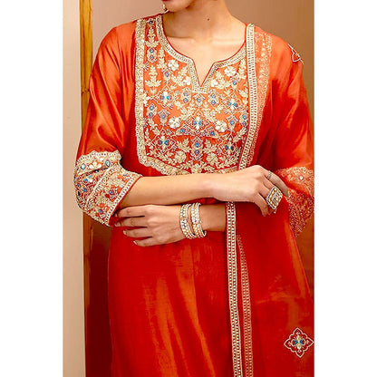 Bbaawri Red Hand Embroidered Silk Kurta with Pant & Dupatta (Set of 3)