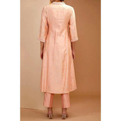 Bbaawri Peach Embroidered Kali Kurta with Pant & Dupatta (Set of 3)