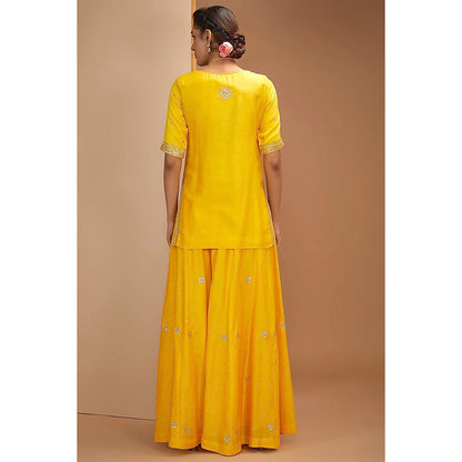 Bbaawri Yellow Color Dupion Silk Hand Embroidered Top with Sharara & Dupatta (Set of 3)