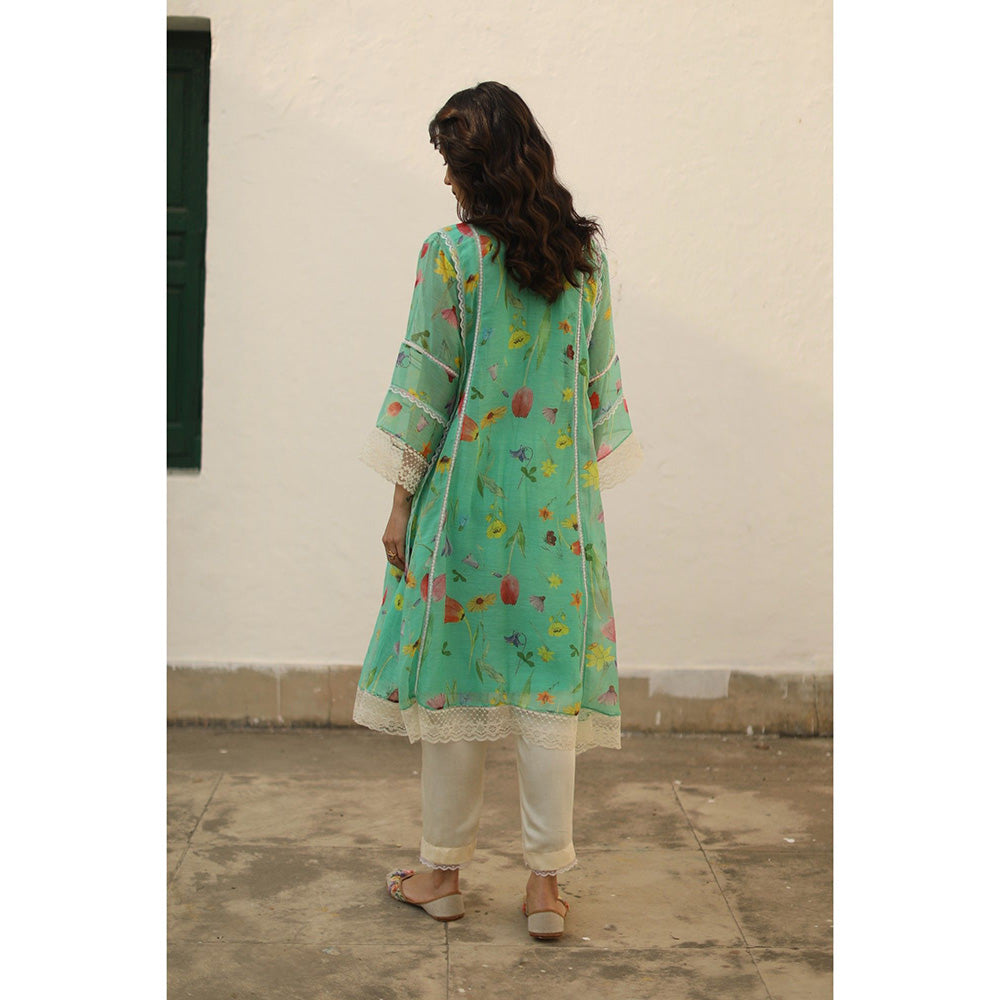 Begum Pret Azra Turquoise Kurta (Set of 3)