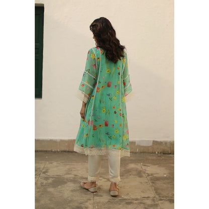 Begum Pret Azra Turquoise Kurta (Set of 3)