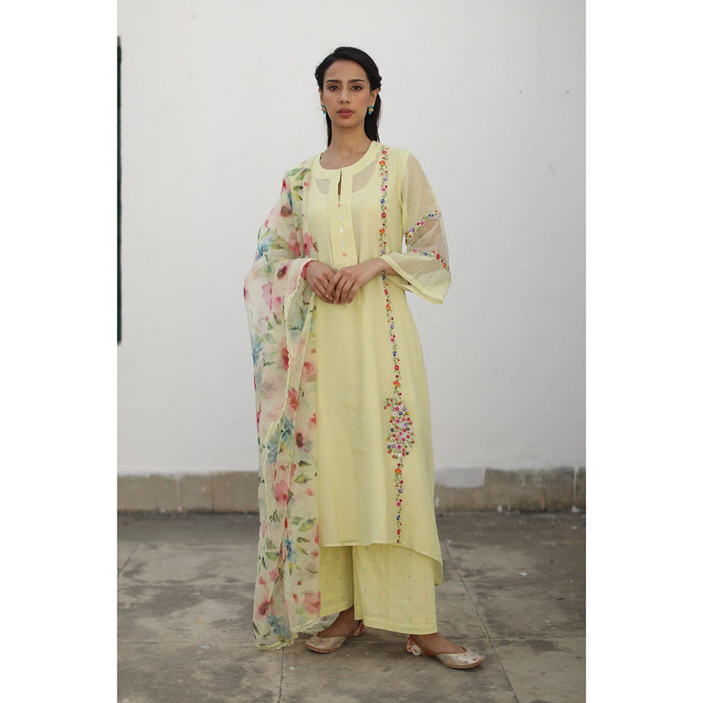 Begum Pret Shikara Lemon Kurta (Set of 4)