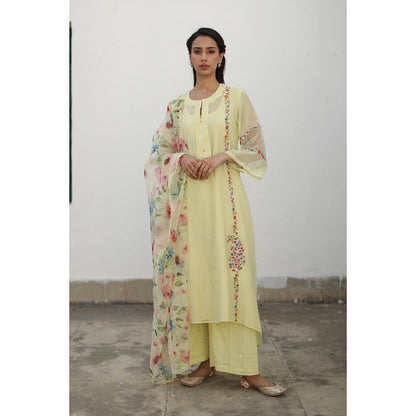 Begum Pret Shikara Lemon Kurta (Set of 4)