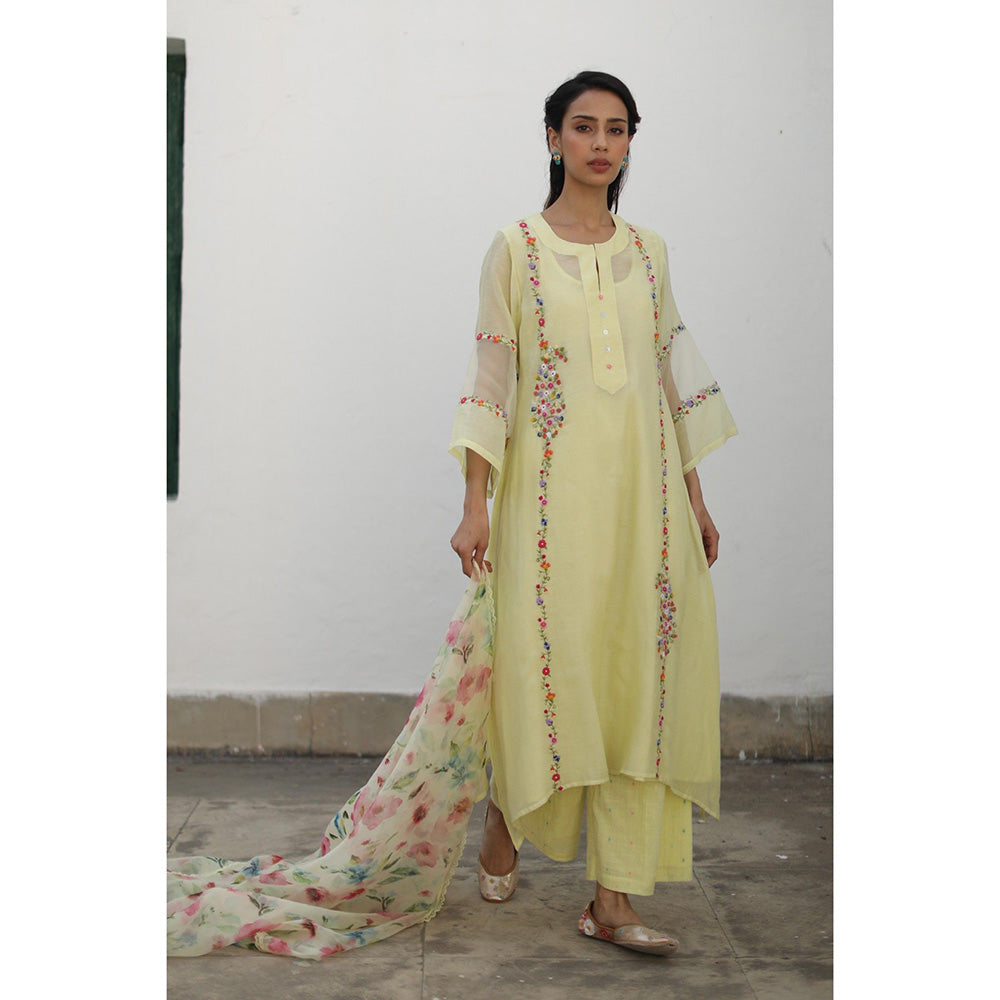 Begum Pret Shikara Lemon Kurta (Set of 4)