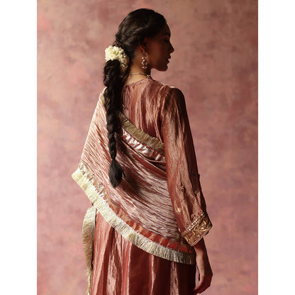 Begum Pret Zaahra Rose Gold Kurta (Set of 3)