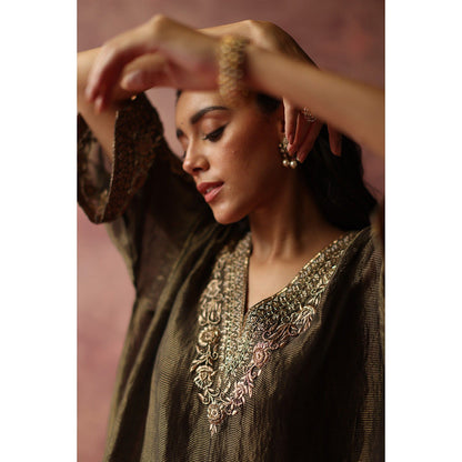 Begum Pret Heer Olive Phiran Kurta (Set of 3)