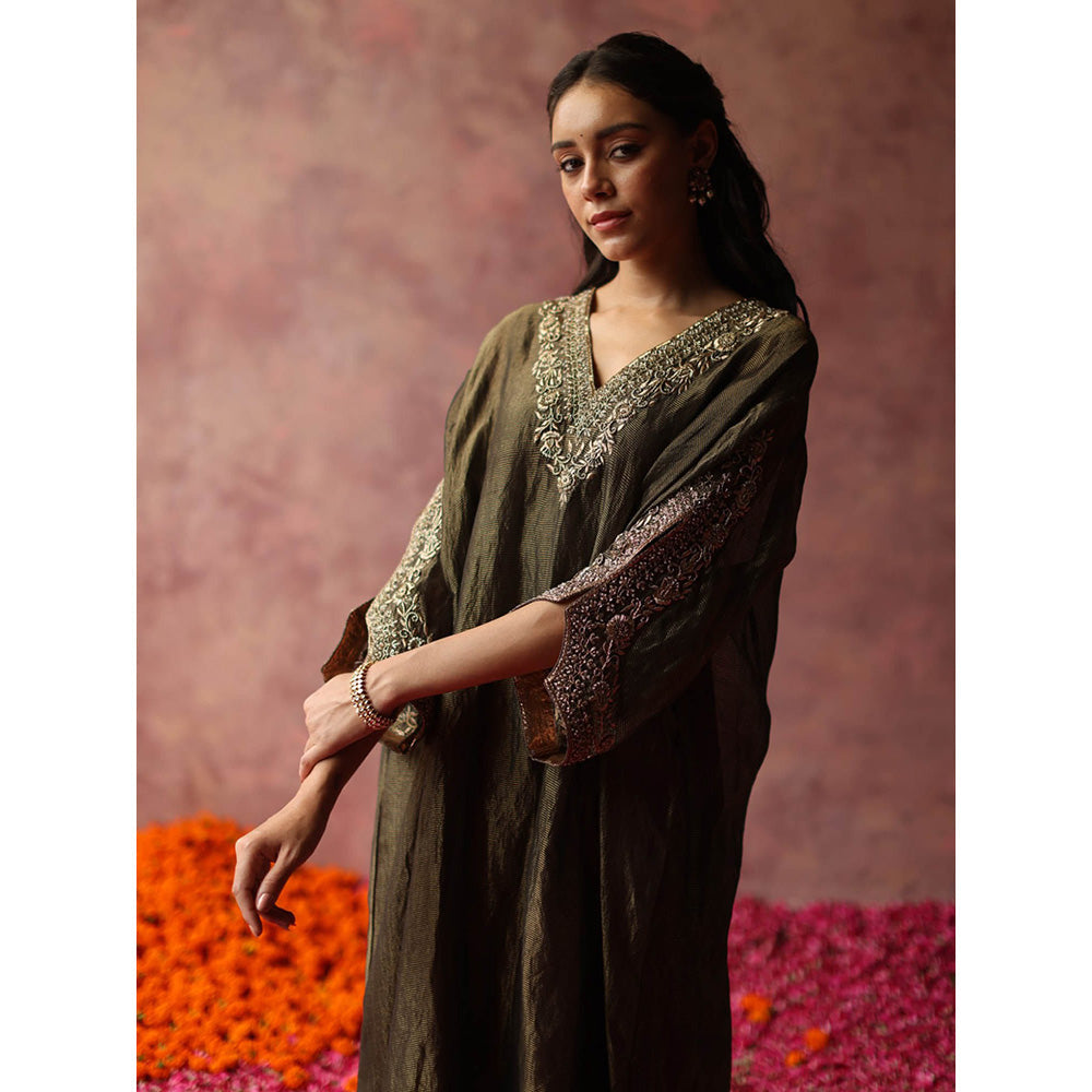 Begum Pret Heer Olive Phiran Kurta (Set of 3)