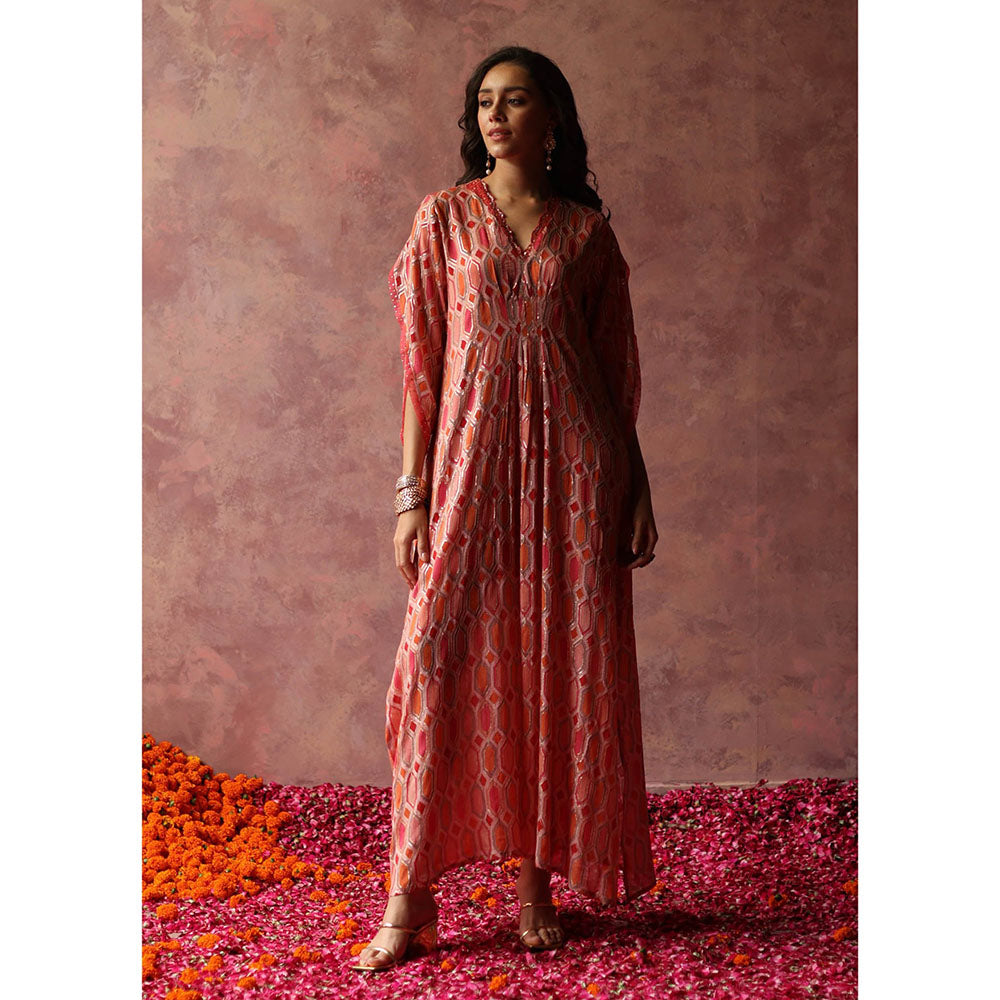 Begum Pret Inaya Peach Kaftan Dress (Set of 2)