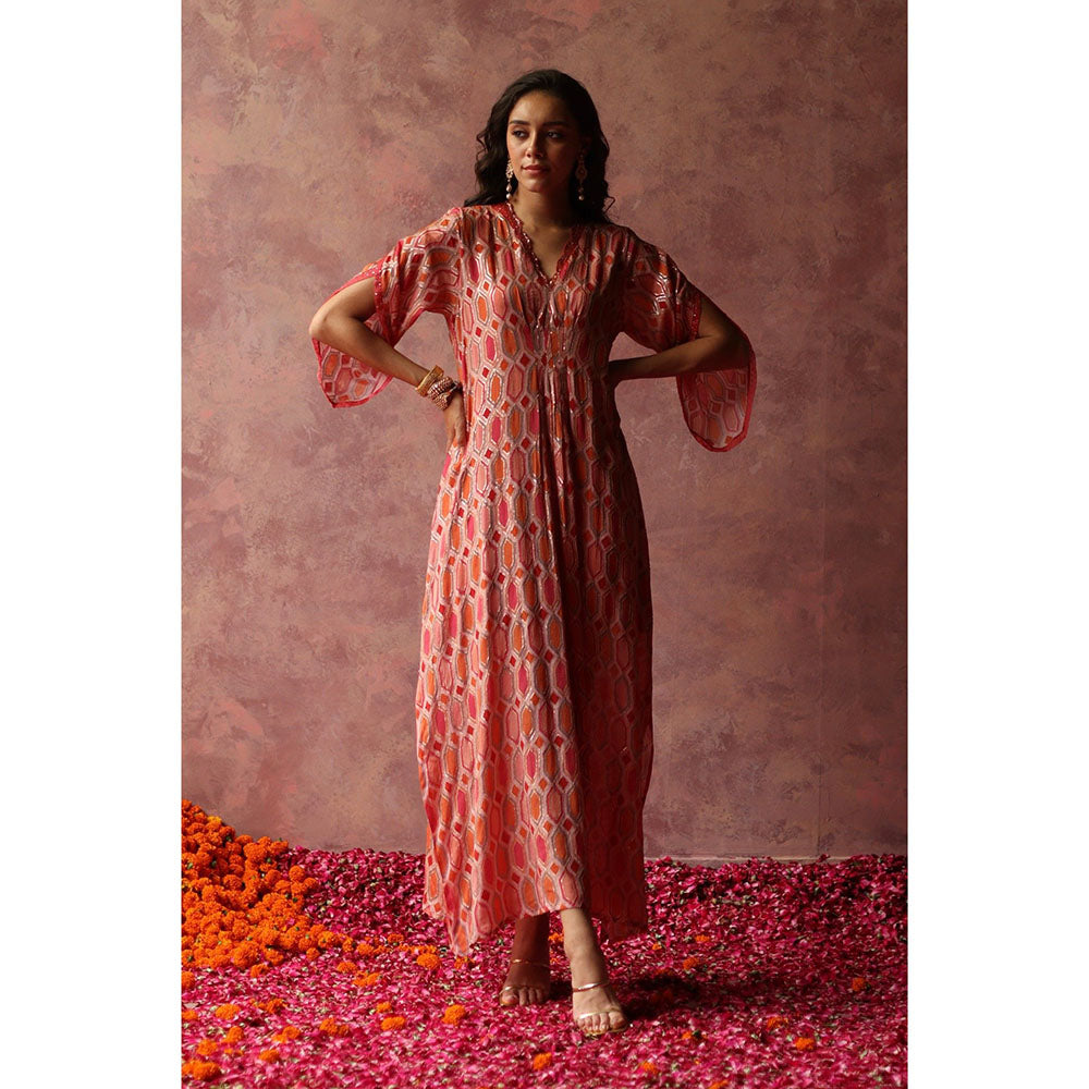 Begum Pret Inaya Peach Kaftan Dress (Set of 2)