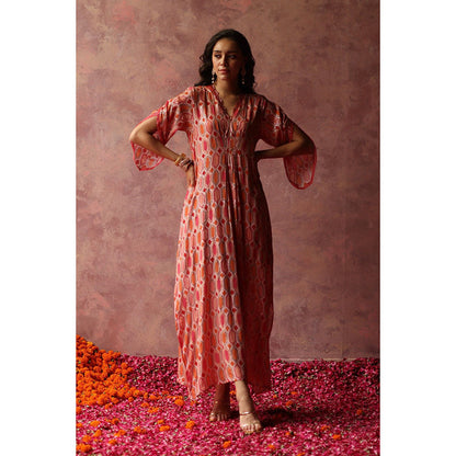 Begum Pret Inaya Peach Kaftan Dress (Set of 2)