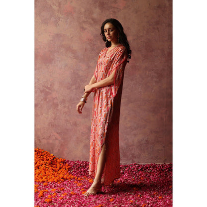 Begum Pret Inaya Peach Kaftan Dress (Set of 2)