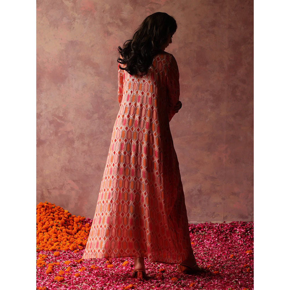 Begum Pret Inaya Peach Kaftan Dress (Set of 2)