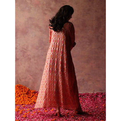 Begum Pret Inaya Peach Kaftan Dress (Set of 2)