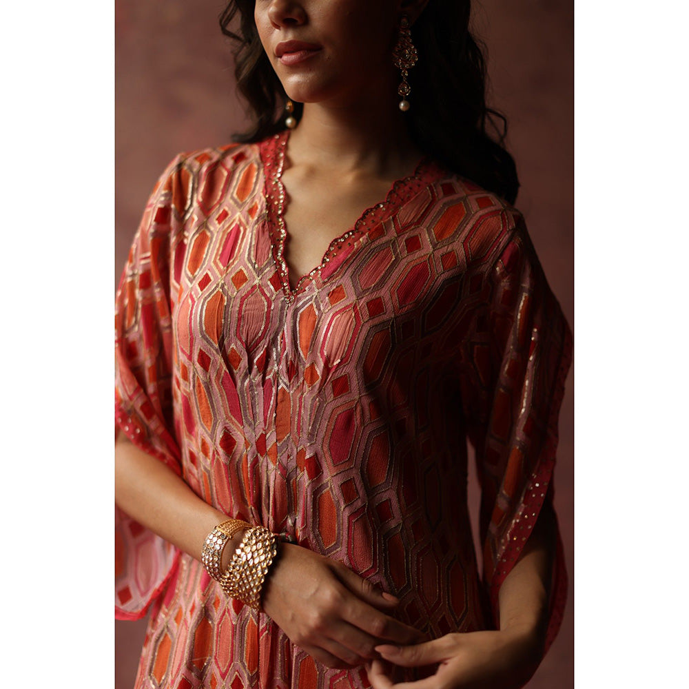 Begum Pret Inaya Peach Kaftan Dress (Set of 2)